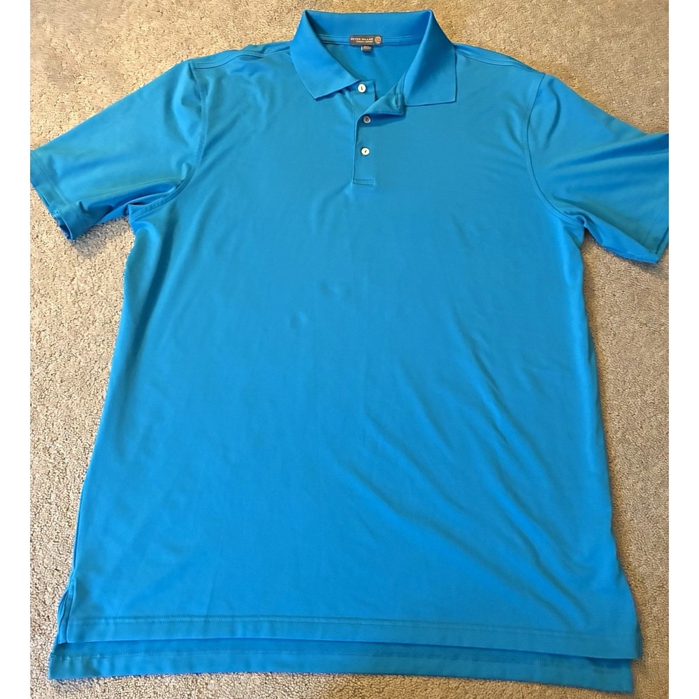 Peter Millar Summer Comfort Polo Shirt Men's XL Blue Solid Short Sleeve Button